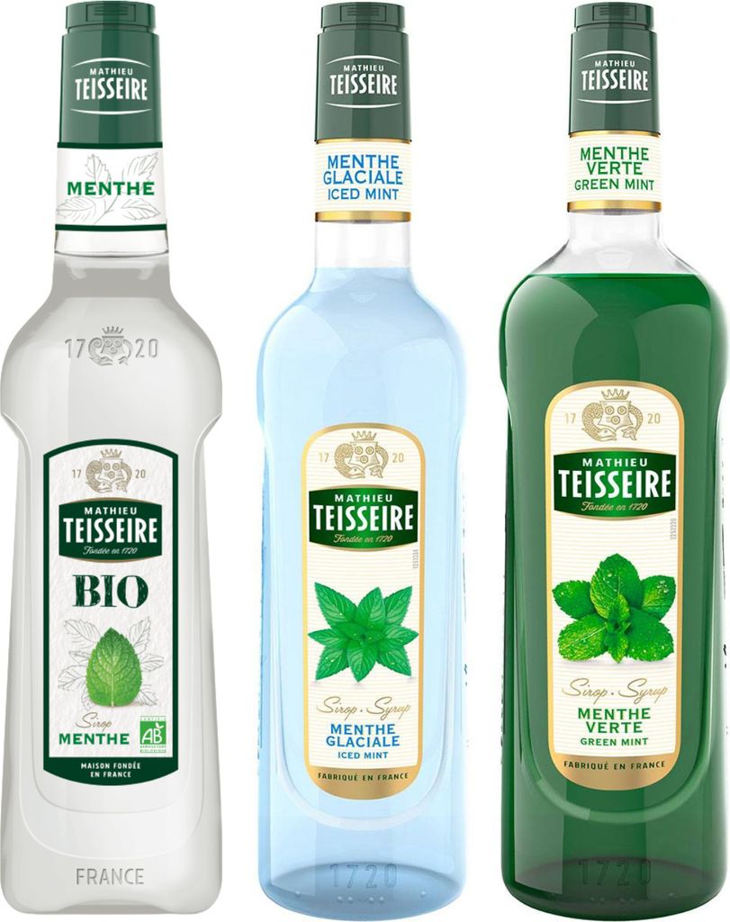 Teisseire Menthols Sirup - B.I.O. 50cl Mint, eisige Mint 70cl, grüne Mint 1l