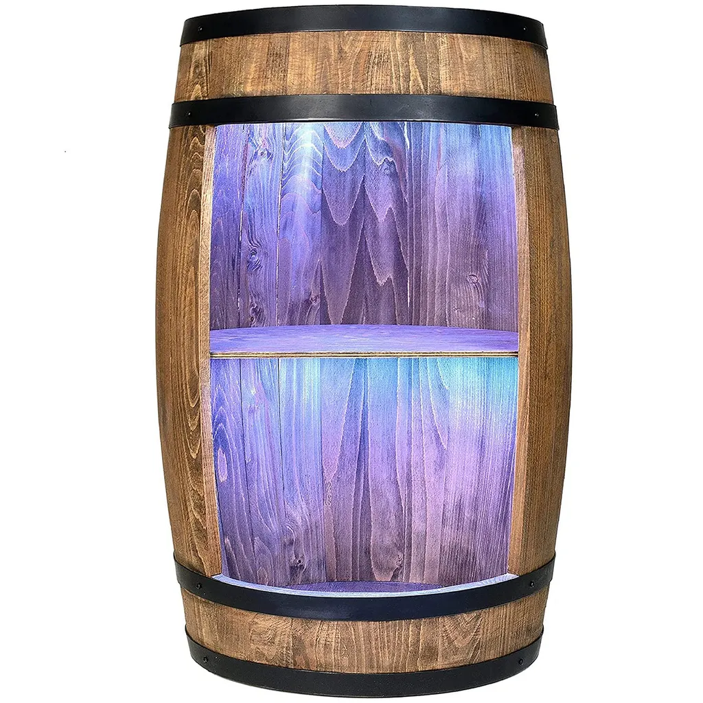 Cave à Boissons Tonneau Bois pour Salon et Salle de Jeux avec LED