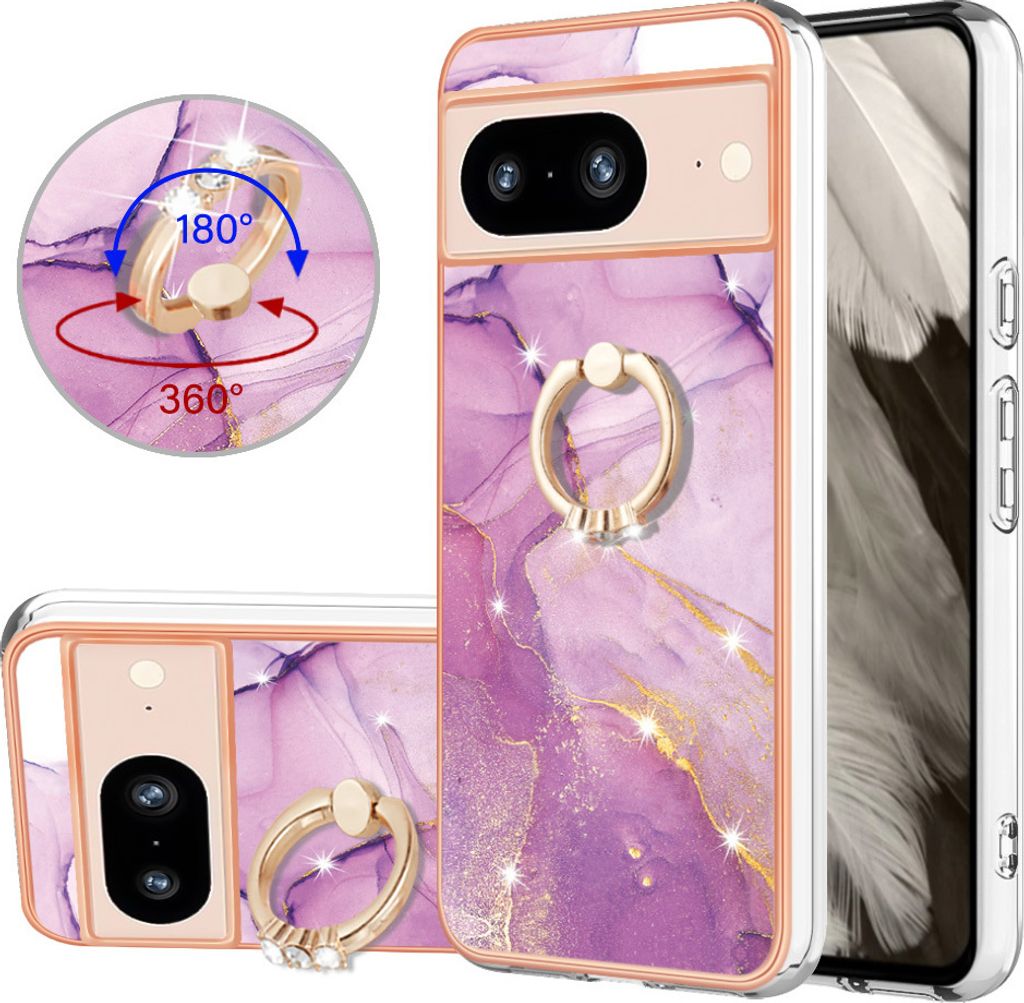 Hülle für Google Pixel 8 Muster TPU Silikon Stoßdämpfer Bumper Schutzhülle mit Ring Ständer Pink