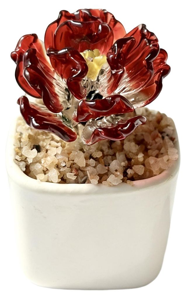 Handgefertigte Mini-Glasblumenfigur, niedlicher, mundgeblasener kleiner Kunstkristallblumenstrauß im Topf, Geschenk zum Muttertag, Geburtstag oder...
