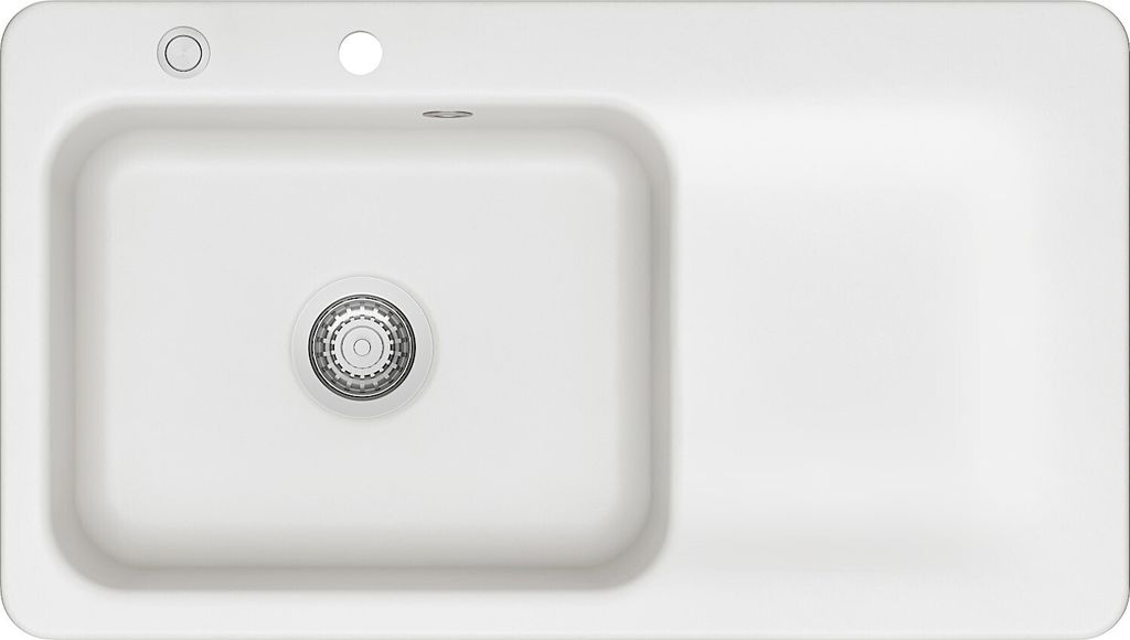 KeraDomo Spüle JUNA 90 in POLAR - Becken links mit Excenterbedienung / Systemceram / Keramikspüle