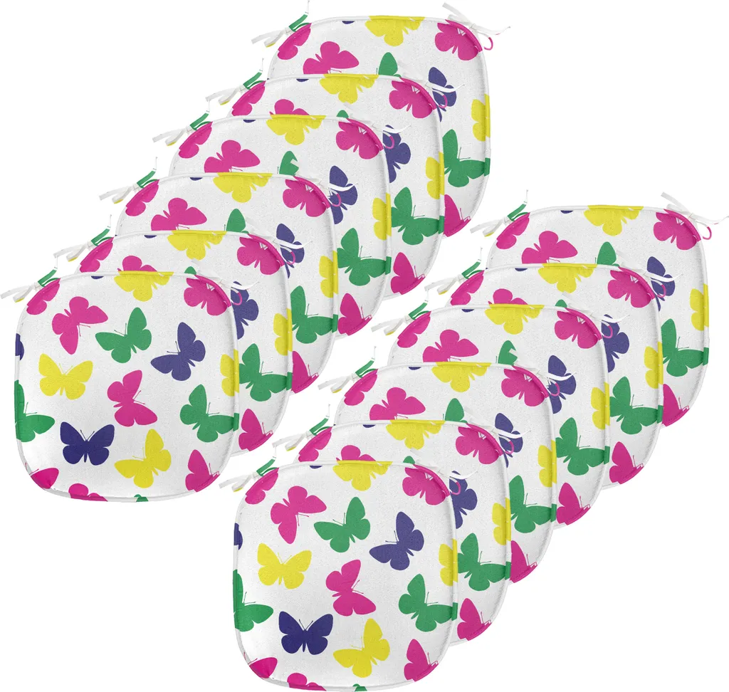 ABAKUHAUS Set 12 Cuscini Sedie Farfalle Blu Giallo Impermeabili 40x40
