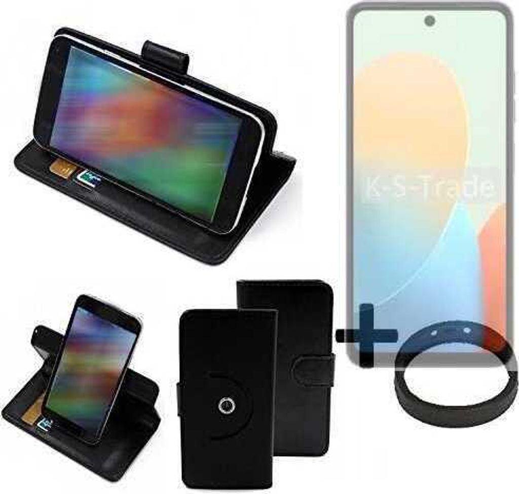 K-S-Trade Case Schutz Hülle kompatibel mit Tecno Spark 20C + Bumper Handy Hülle Flipcase Smartphone Cover Handy Schutz Tasche Walletcase schwarz