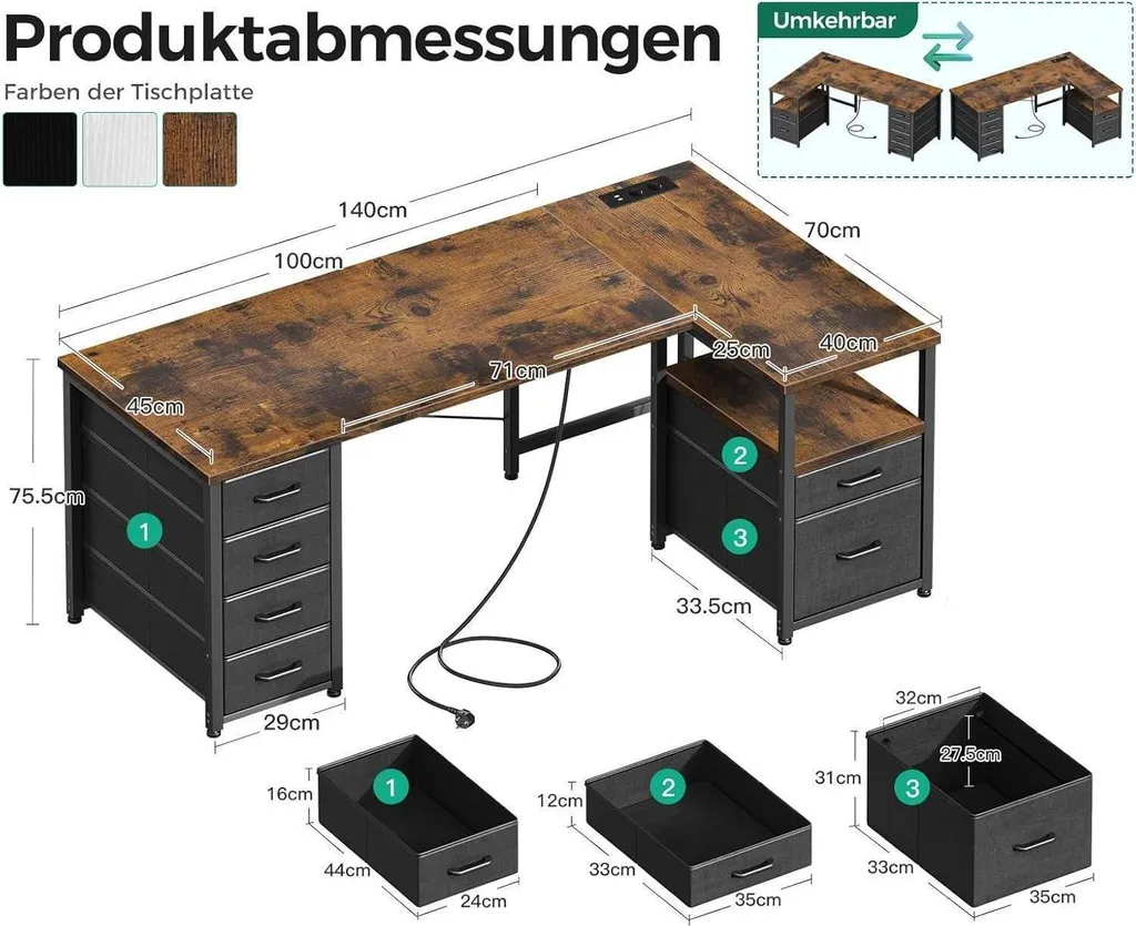 Bureau d'angle 140x70cm : fini les câbles emmêlés avec le port USB