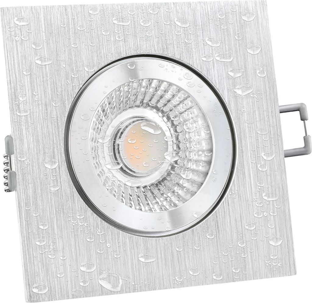 LED Einbaustrahler flach (40mm) dimmbar - SSC-LUXon RW-2 Einbauleuchte rund Alu gebürstet IP44 mit 6W LED Modul warmweiß 2700K für 230V ohne Trafo