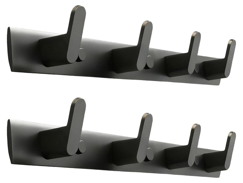 Set mit 2 schwarzen Wandhaken, 35 cm lange Metallhakenleiste mit 4 Haken, selbstklebende Wandhaken, Montage ohne Bohren, geeignet für Badezimmer, ...