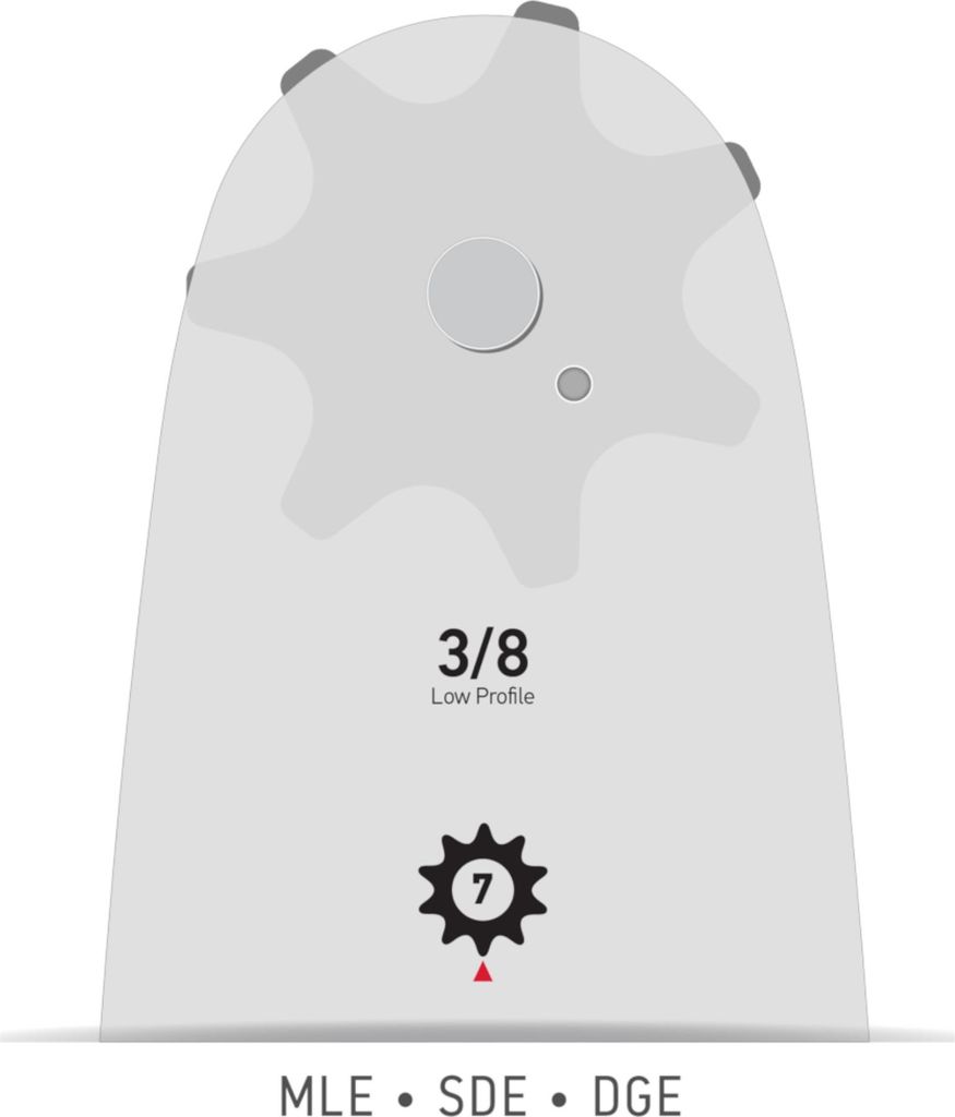 A diagram illustrating a chainsaw sprocket and chain pitch.