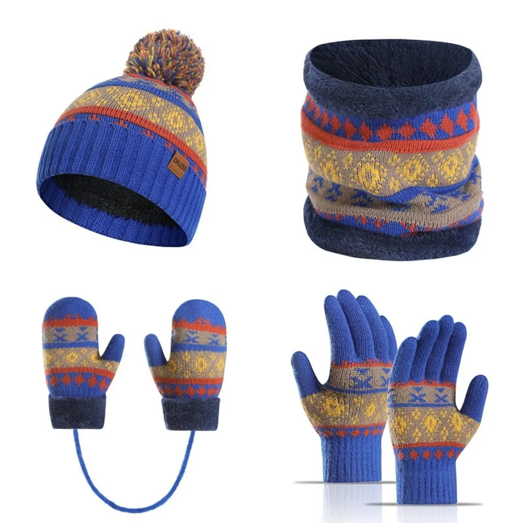 set di cappelli a maglia da 4 pezzi per bambini - sciarpa, guanti e cappello, set di sciarpe invernali calde per il regalo di Natale, colore: blu