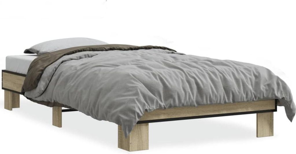 vidaXL Bettgestell Sonoma-Eiche 75x190 cm Holzwerkstoff und Metall