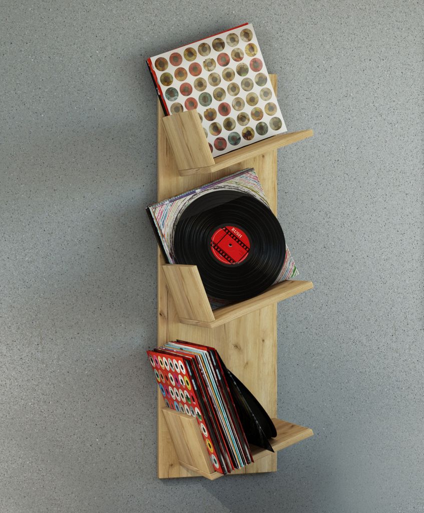 VCM Holz Wandregal | Wandboard mit drei großen Fächer | Platz für 100 Schallplatten | kann auch für Bücher verwendet werden | Maße: H. 106 x ...