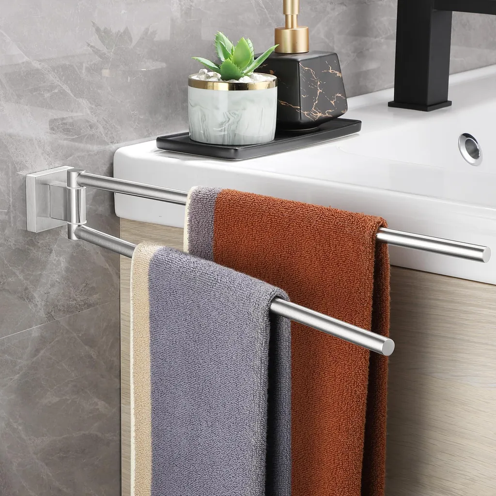 Porte-serviette inox anti-rouille double pivotant pour un séchage sain