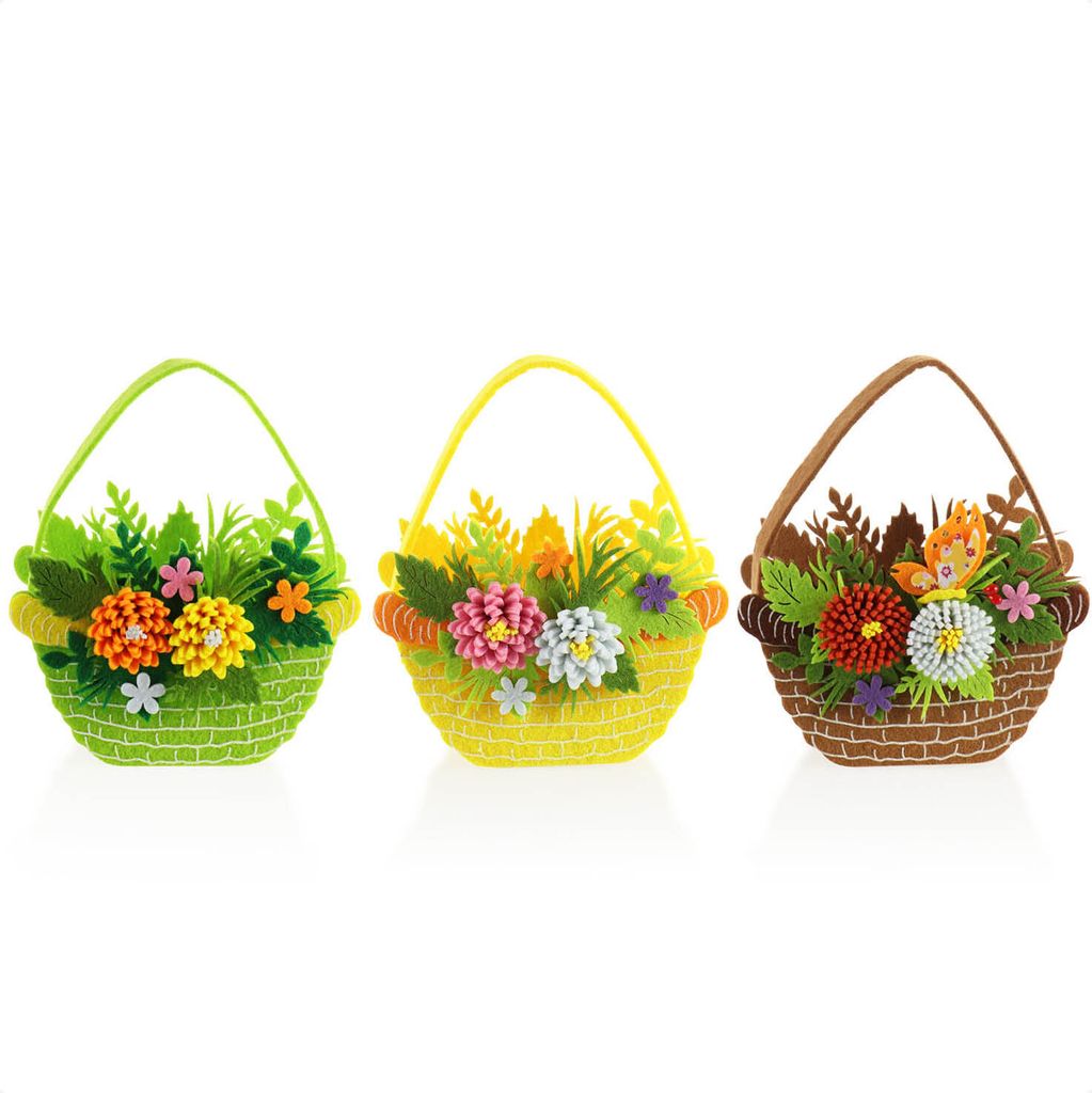 3 x Filz-Osterkörbe - Körbe zum Füllen - Filztasche zum Verschenken - Osternest in leuchtenden Farben (3 Körbe - Blumenarrangement)