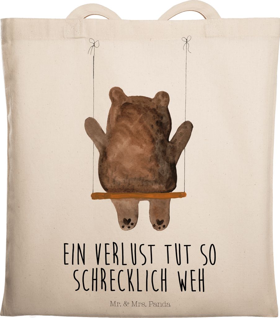 Mr. & Mrs. Panda Tote Bag Bär Schaukel - Transparent - Geschenk, Teddy, Tasche, festival, Schultasche, Shopping, Uni