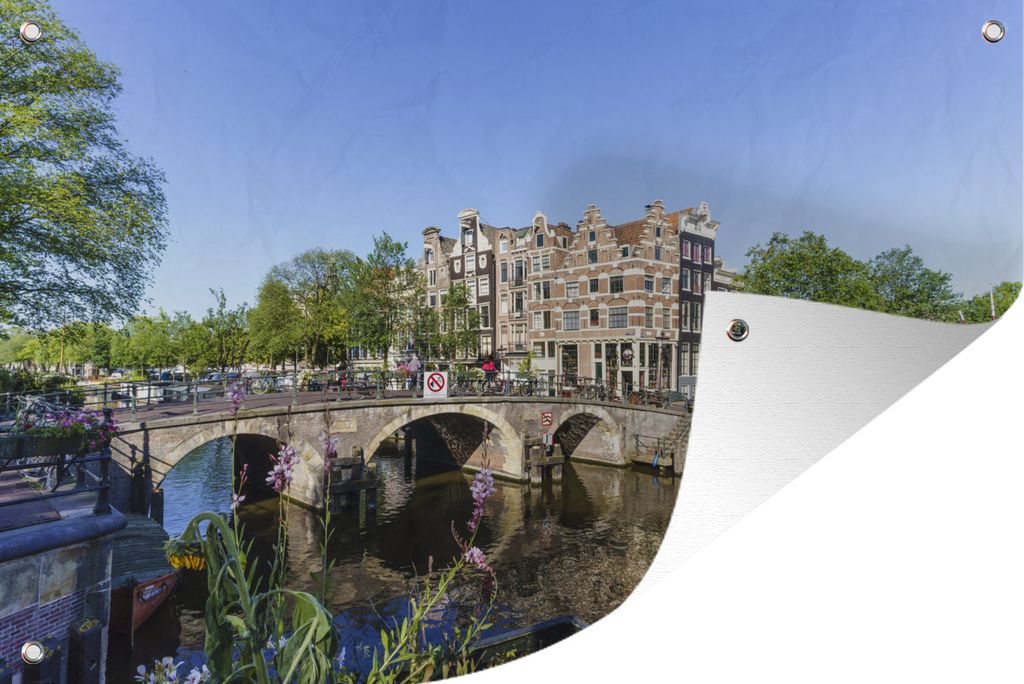 MuchoWow 60x40 cm Outdoor-Poster Gartendeko Sichtschutz Garten Poster für den Garten Die Brouwersgracht in Amsterdam im Sommer