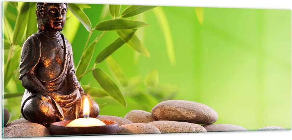Bilder auf glas - Buddhismus Feng Shui Spa Bambus - 100x40cm - Glasbilder - Wandbilder - Kunstdruck - zum Aufhängen bereit - Wanddekoration aus Gl...