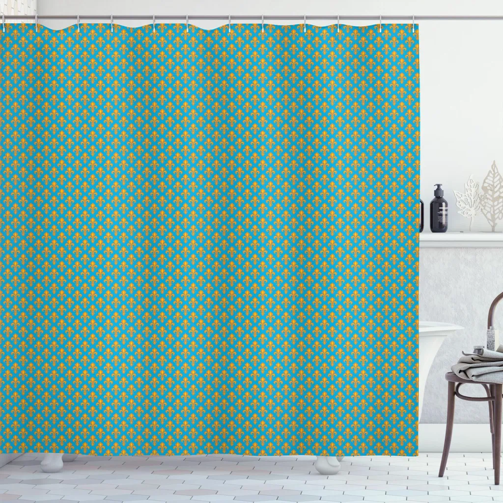 Tenda da Doccia Artistica Abakuhaus | Barocco Moderno Arancio-Blu