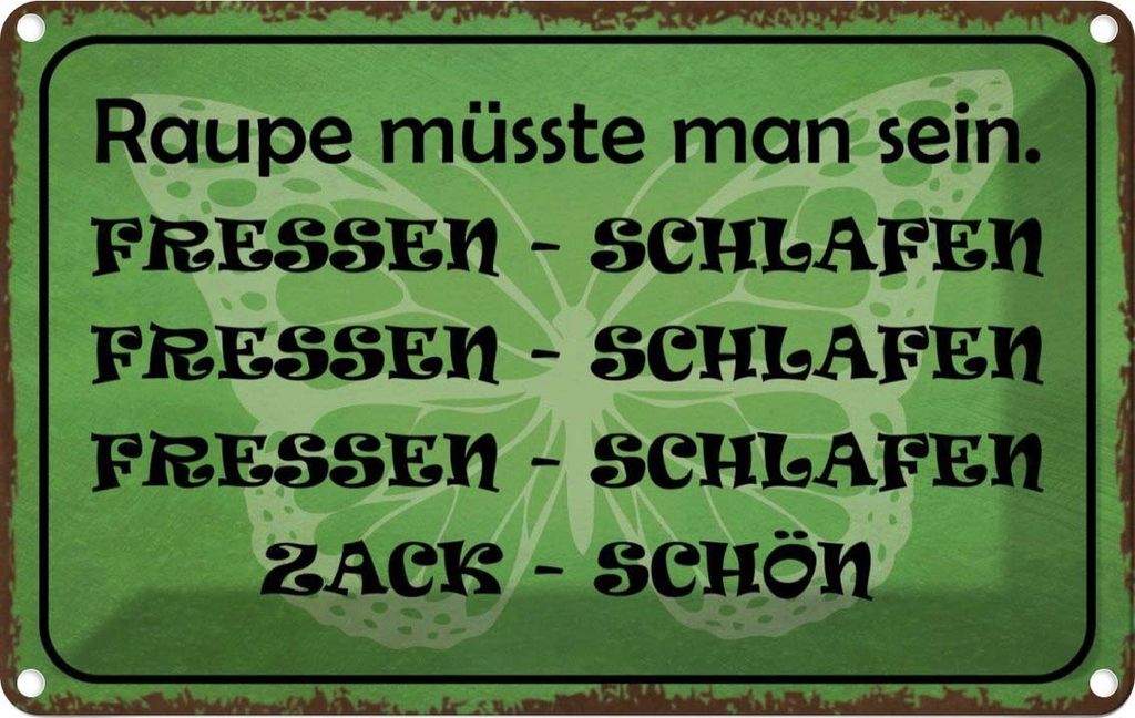 vianmo Blechschild 12x18 cm Raupe sein fressen schlafen Dekoration Spruch Zitat