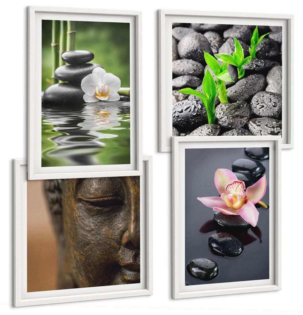 Bilder Set 4-teilig im weißen Rahmen – Wandbilder 4 Stück – gerahmte Poster für Wohnzimmer, Schlafzimmer und Flur – 50x50 cm - 40x60 cm ...