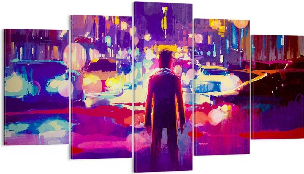 Bild auf Leinwand - Leinwandbild - futuristisch Grafik Stadt Beleuchtung - 160x85cm - Wand Bild - Wanddeko - Leinwanddruck - Bilder - Kunstdruck - ...