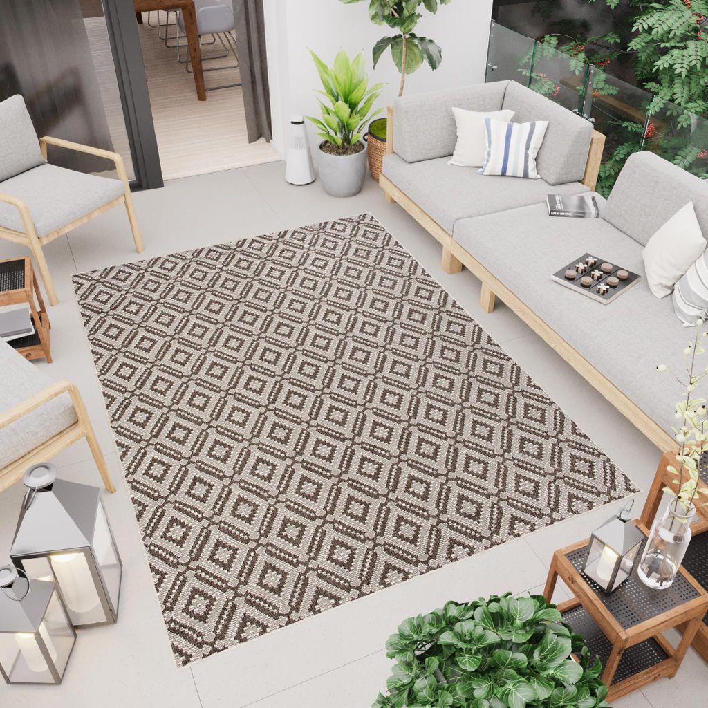 Koberec venkovní vnitřní hnědá šedá mřížka balkon terasa Obrázek produktu 