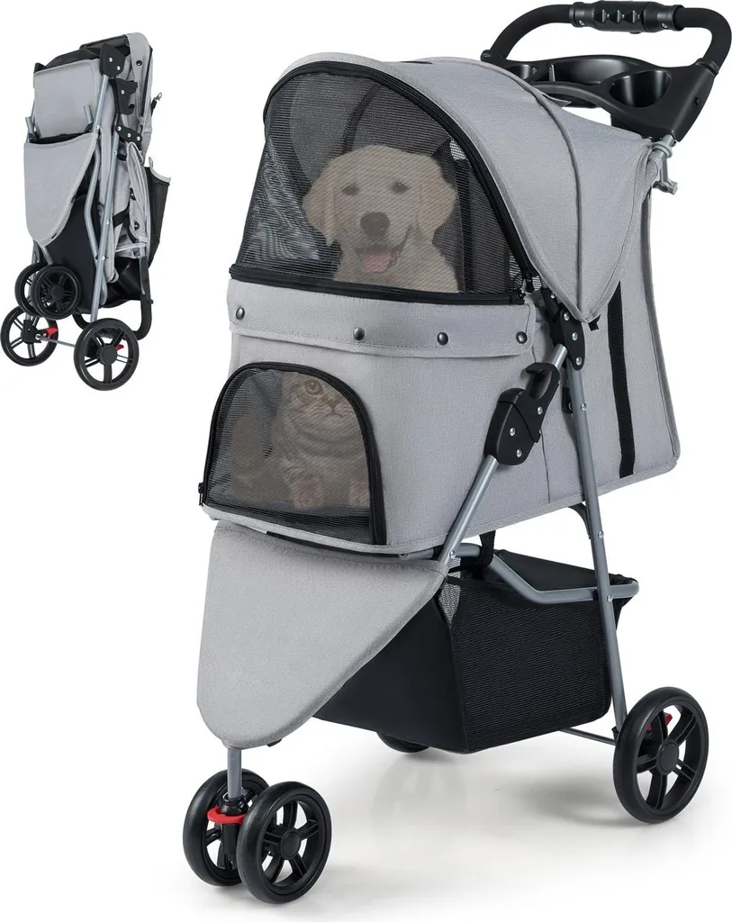 Poussette pour animaux de compagnie pour promenade urbaine, pliable grise
