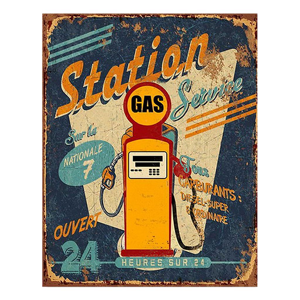 Clayre & Eef Textschild 25x33 cm Gelb Eisen Tankstelle