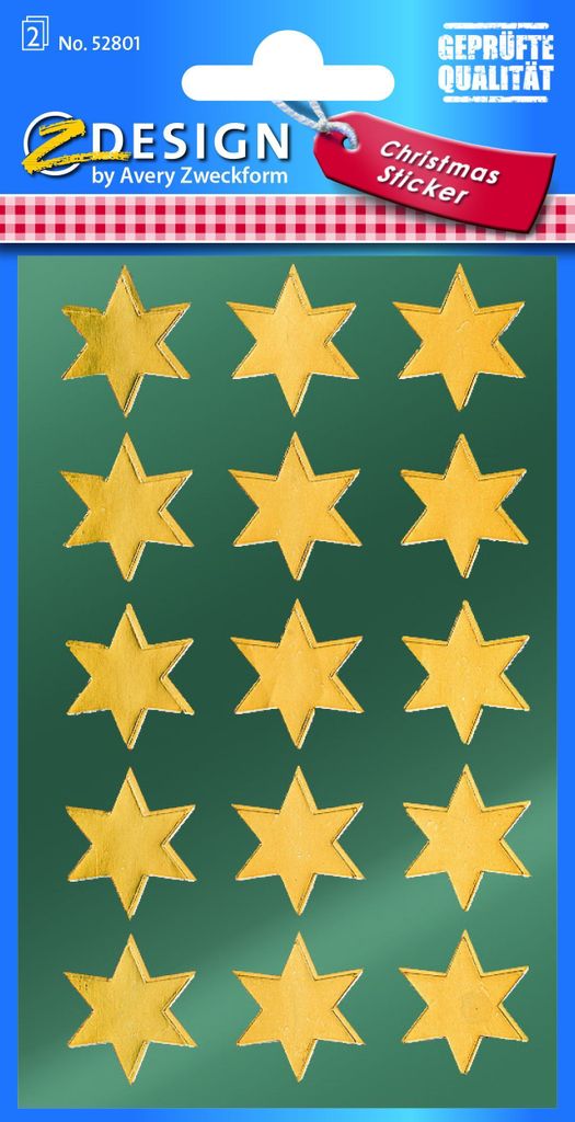 AVERY Zweckform ZDesign Weihnachts Sticker "Sterne" gold 2 Blatt à 15 Sticker