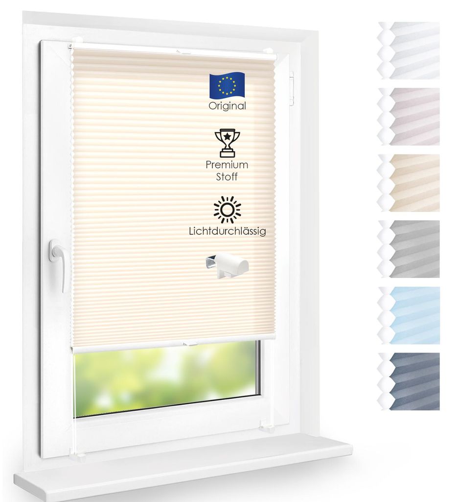 Wabenplissee lichtdurchlässig, ohne Bohren, Sand, 85x190