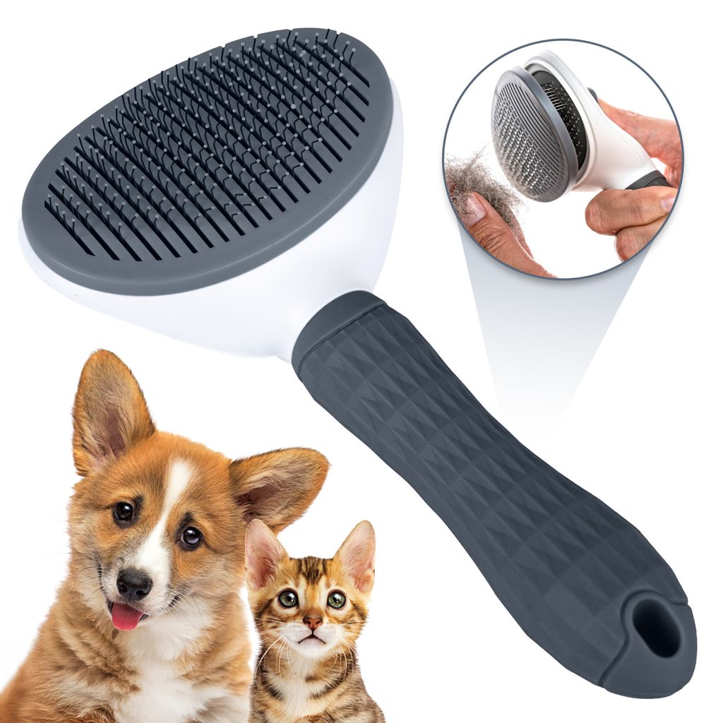 LINUMA Hundebürste, Katzenbürste, Hundezubehör, Katzen Zubehör, Haustier Bürsten, Langhaar und Kurzhaar Fellbürste Katzenhaarbürste GRAU