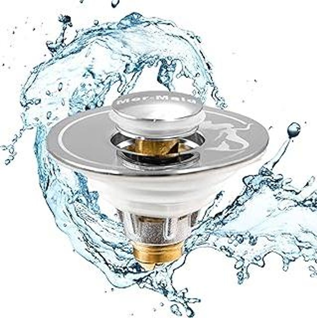 Drain Magic - Universal Waschbeckenstöpsel mit Abflusssieb - inkl. 3 Dichtungsringe - verhindert Verstopfungen & Tropfen - für Waschbecken, Spül...