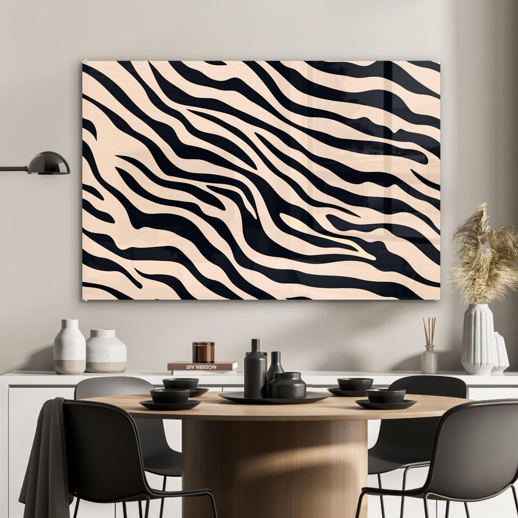 MuchoWow Glasbilder - Bilder auf Wandbild - Foto auf Glas Zebradruck - Dynamisch - Rosa 90x60 cm Wanddekoration aus Glas - Acrylglasbild - Acrylbil...
