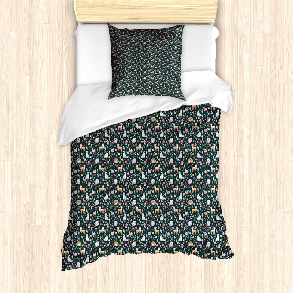 ABAKUHAUS Eichel Bettbezug Set für Einzelbetten, Wald Muster Natur, Milbensicher Allergiker geeignet mit Kissenbezug, 135 cm x 200 cm - 80 x 80 cm...