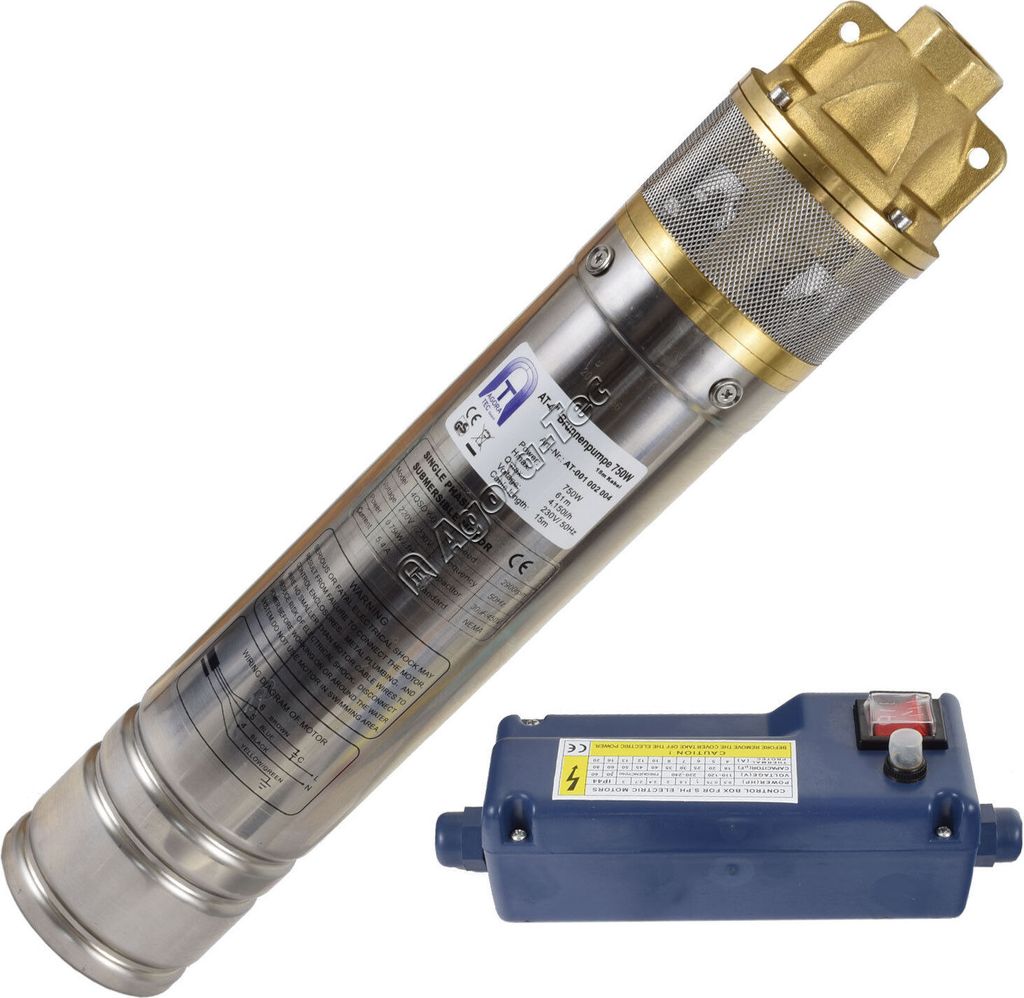 Agora-Tec 4 Zoll Brunnenpumpe Tiefbrunnenpumpe 750W 15m Kabel