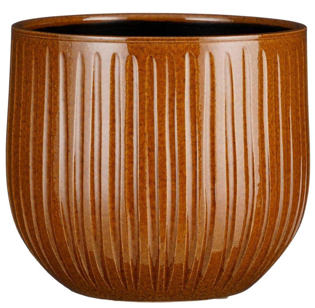 Mica Decorations Blumentopf - Keramik - ockergelb -gerippt glanzend -25x20cm
