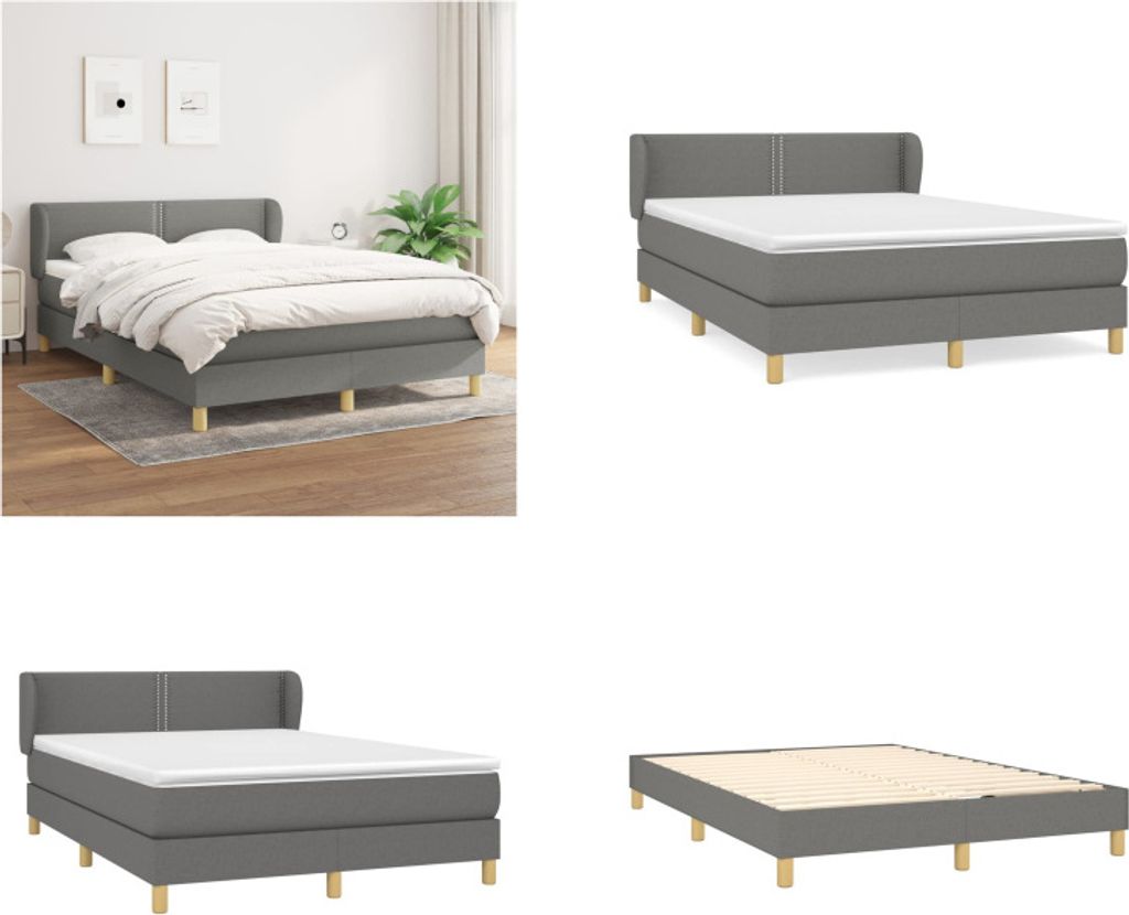 vidaXL Boxspringbett mit Matratze Dunkelgrau 140x190 cm Stoff - Boxspringbett - Boxspringbetten - Bett - Schlafzimmermöbel