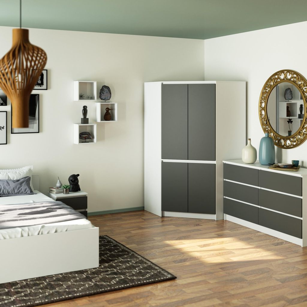 Eckkleiderschrank S100 100cm Garderobe 4 Türen 6 Fächer Produktbild 