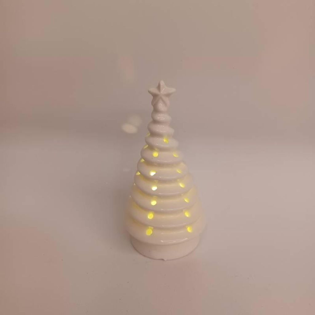 DECOLED Keramikbaum, 6,2 x 6,2 x 11,2 cm, warmweiß, 2xLR44
