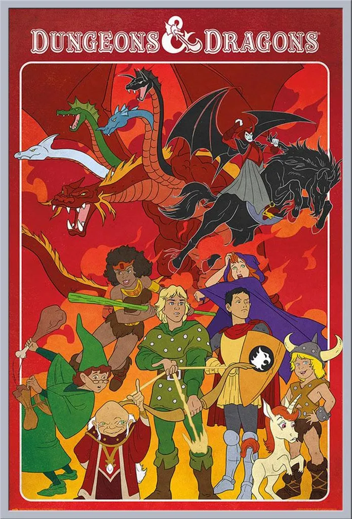 Affiche Donjons & Dragons série animée avec cadre argenté 61x91,5 cm