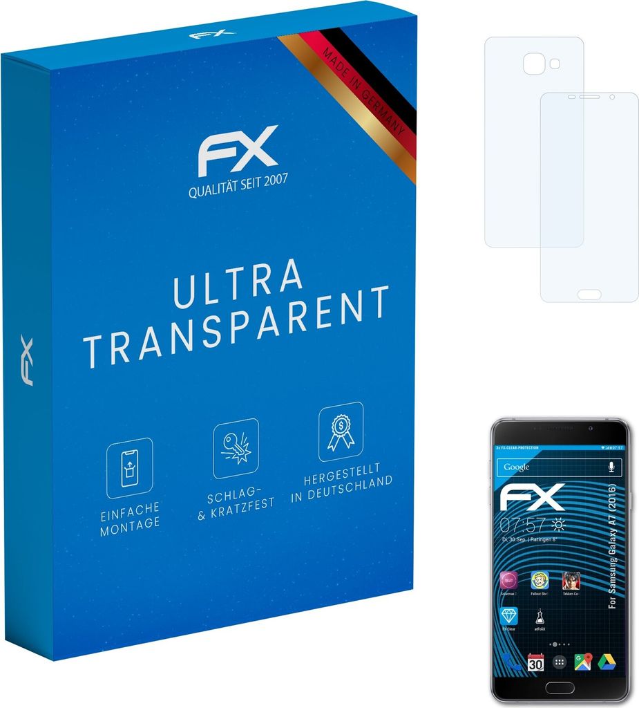 atFoliX FX-Clear 3x Schutzfolie kompatibel mit Samsung Galaxy A7 (2016) Displayschutzfolie