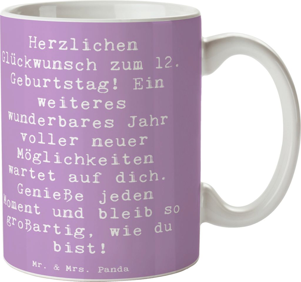 Mr. & Mrs. Panda Becher Spruch 12. Geburtstag Glück - Lavendeltraum - Geschenk, Geschenkideen, Trinkbecher, Kaffeebecher, handgefertigte Geschenke...