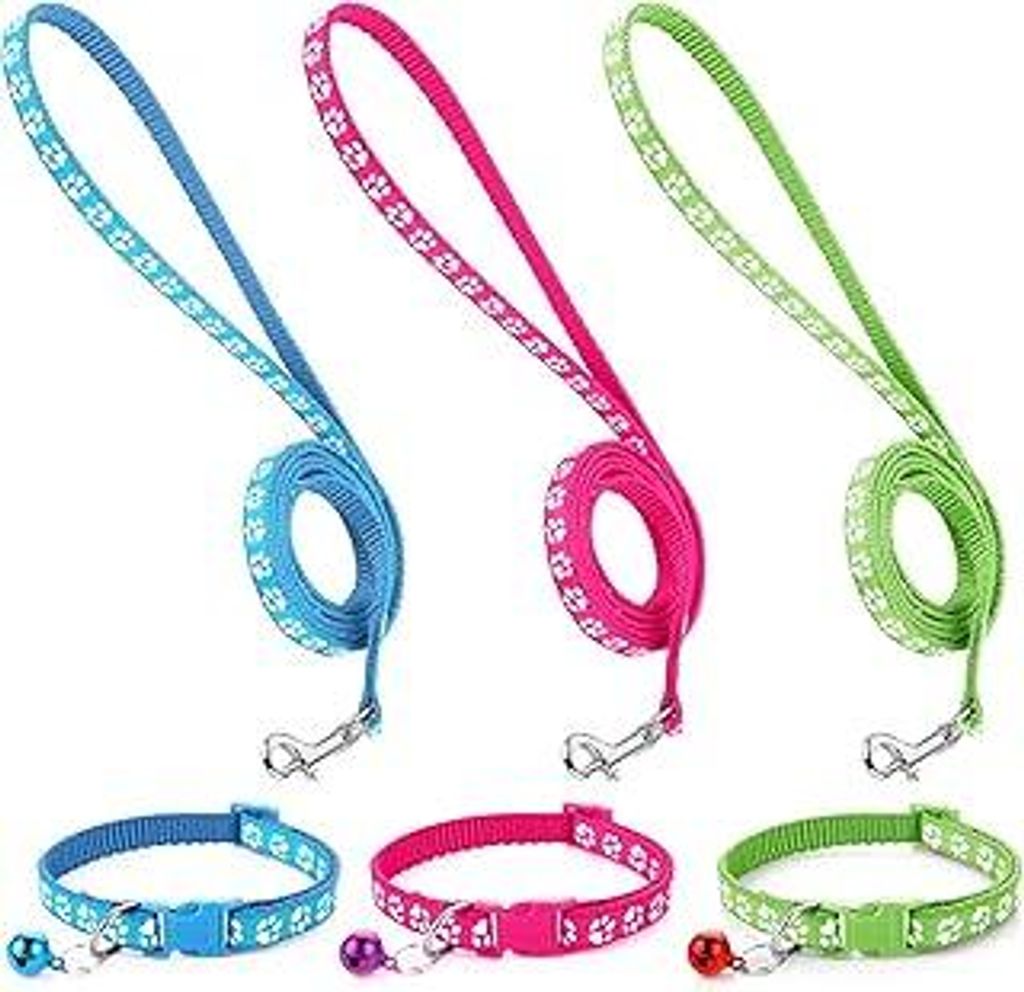 3 Stück Hundehalsband und Leine Set, Welpenhalsbänder mit Leinee, Verstellbares Hundehalsband mit Leine Weich Welpen Schnellverschluss Nylon Haus...