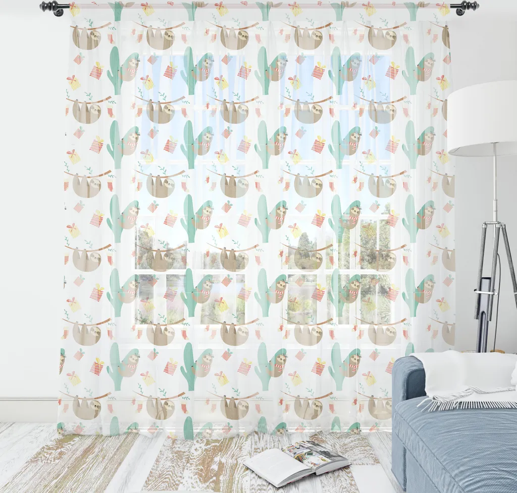 Tenture de Noël ABAKUHAUS Satinée 180x274cm - Motifs Paresseux Rigolos