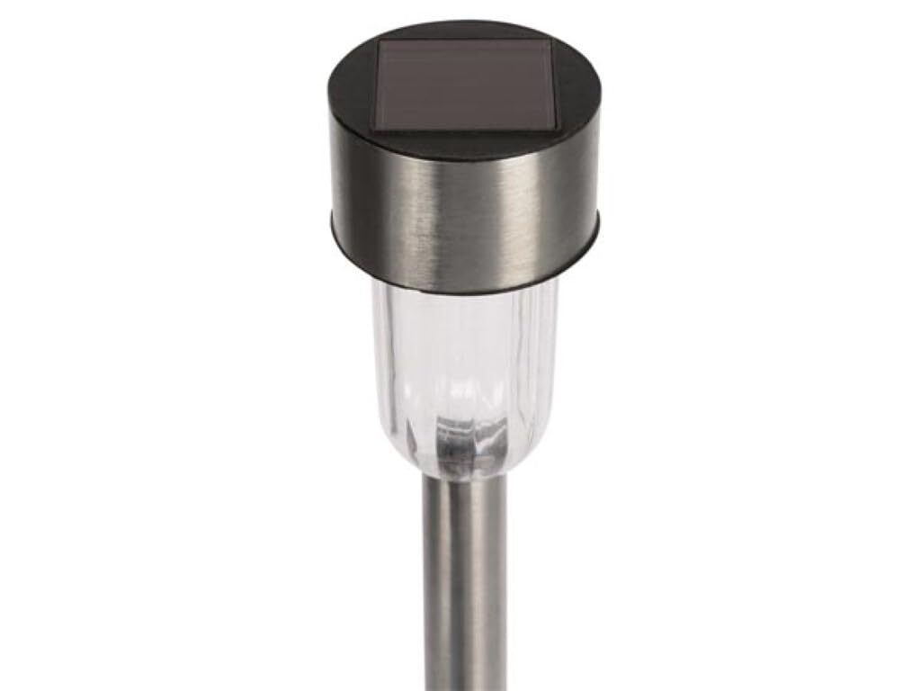 Perel Solar-LED-Gartenlampe mit Erdspieß und Sensor 36.5 cm, kaltweiß, Edelstahl, energieeffizient,