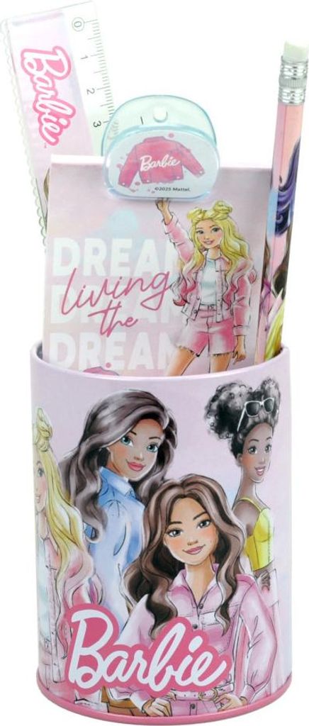 Barbie Paints schrijfwarenset voor kinderen - Voor school of thuis - 1 liniaal, 1 potlood, 1 notitieboekje, 1 gum, 1 puntenslijper, 1 pennenhouder,...