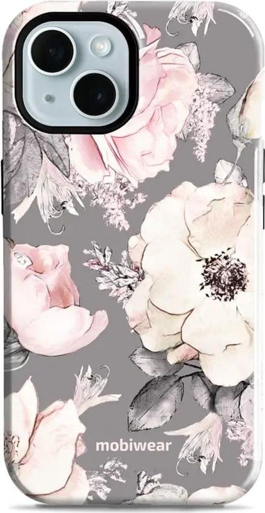 Handyhülle für iPhone 15, Mobiwear Elite Pro, Rosa-Blumig