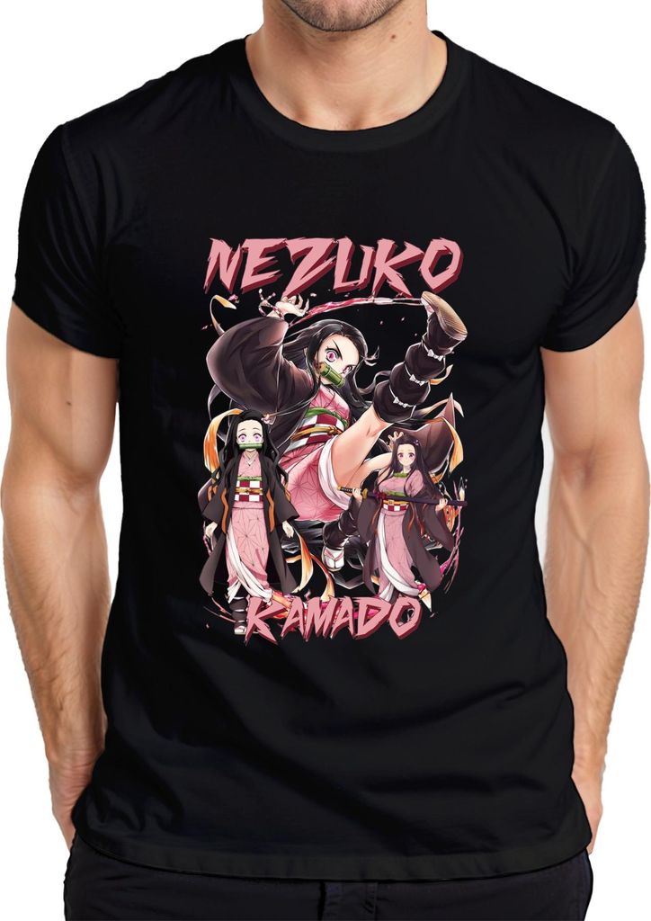 Nezuko Kamado Anime Kimono Bambus Dämonenjäger Geschenk Cosplay Herren T-Shirt, Schwarz, XXL