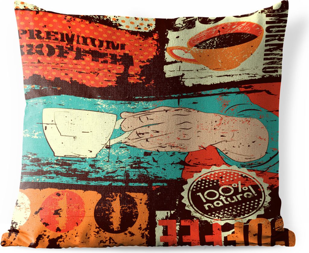 MuchoWow Outdoor Kissen - Kaffee - Collage - Vintage - 45x45 cm - Wetterfest - Lounge Kissen - Fotokissen - Dekoratives Kissen