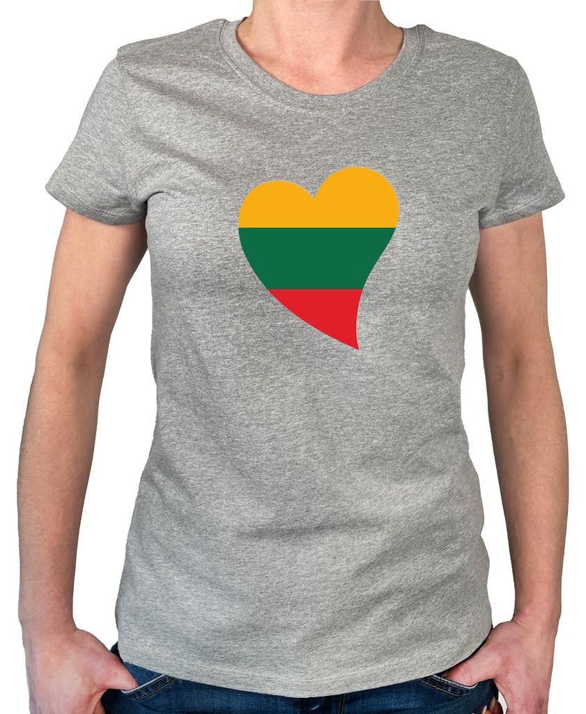 Huuraa Damen T-Shirt Litauen Flagge Herz S Sport Grey Bio Baumwolle Fairtrade Damenshirt Geschenkidee