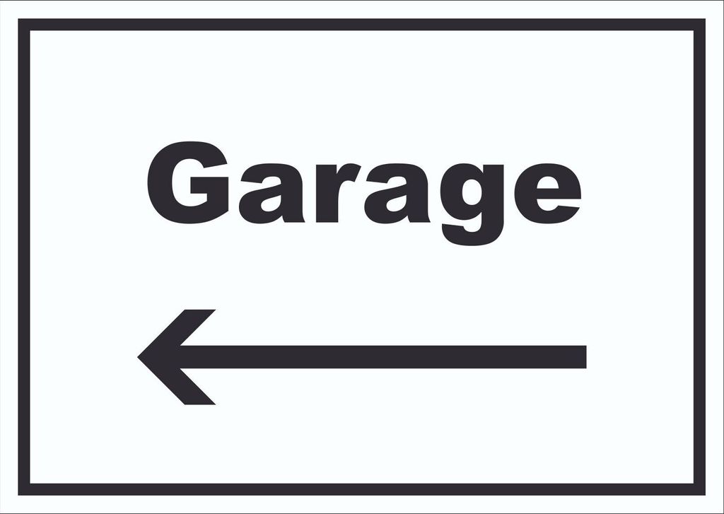 Garage Schild mit Text und Richtungspfeil links Auto Stellplatz waagerecht A0 (841x1189mm)