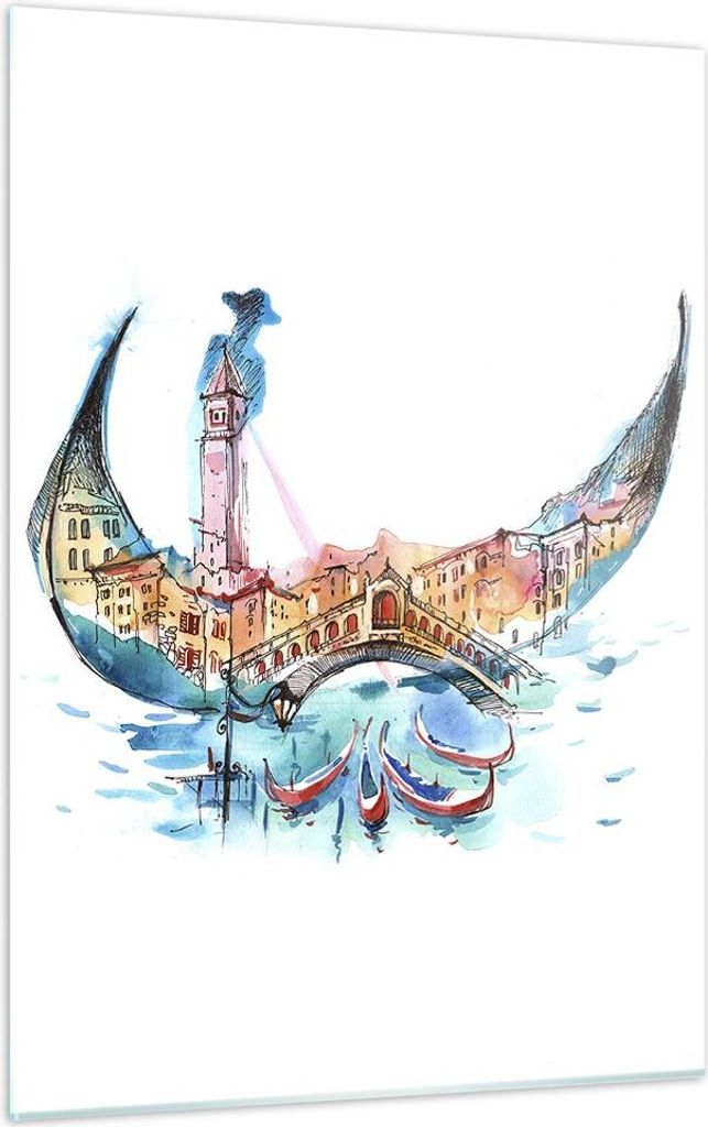 Bilder auf glas - Einteilig - Gondel Gondoliere illustration Kultur - 50x70cm - Glasbilder - Wandbilder - Bilder - Wanddekoration aus Glas - Glas B...